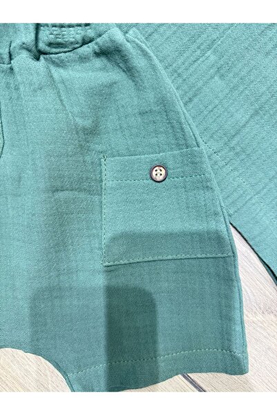 Tk Tela kids erkek bebe takım 9/12/18/24 ay aralığı Müslüm kumaş bisiklet yaka omuz düğmeli cepli