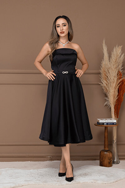 BEYBOS Σατέν φόρεμα μίντι με λεπτομέρεια από κορδόνι στην πλάτη - ΜΑΥΡΟ