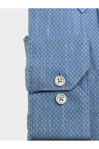 KAMER Men's Regular Fit Long Sleeve 100% Cotton Button Collar Patterned Light Blue Shirt 3807Ma