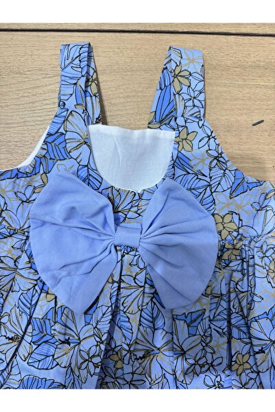Tk Tela Kids Kiz Dress 2/5 Age Range Blue Color Flower Printed Suspender Dress Chest White Flower Back