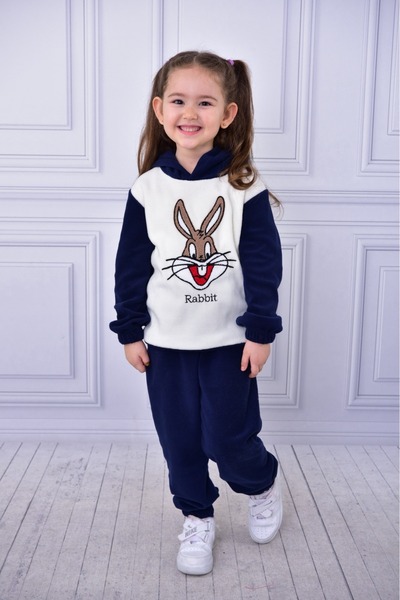 ruhaay Fleece Rabbit Embroidery Long Sleeve Hoodie Winter Bottom Top Children's Suit