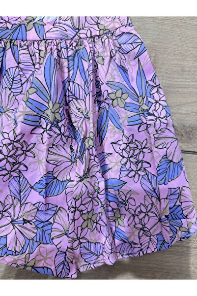 Tk Tela Kids Kiz Dress 2/5 Age Range Blue Color Flower Printed Suspender Dress Chest White Flower Back