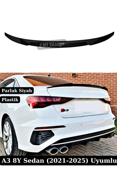 SML Dizayn A3 Sedan Spoiler 2021-2025 Parlak Siyah A3 8Y Bagaj-Üstü-Yarasa-Sp...