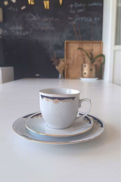 Royal Sword & Crown Patterned Exclusive Porzellan Antique Teacup Set 3 Pieces 150 ml
