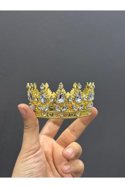 Adana Pasta Malzemeleri LÜX TAŞLI PASTA ÜSTÜ TAÇ CRW-2A-GOLD 8.2 CM