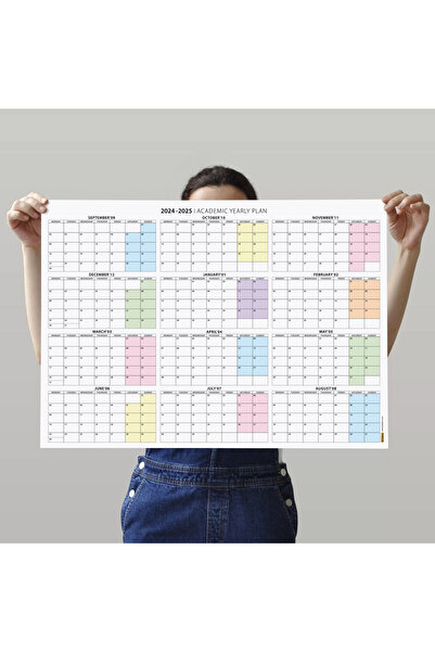 bi'aldım 2025 -2026 Akademik Duvar Takvimi, Eylül Başlangıçlı, Academic Wall Calendar, Pastel Gökkuşağı Renkl