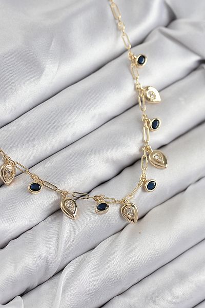 SeyCey.co Brass Zircon Stone Dangle Drop Model Gold Color Women's Necklace