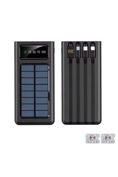UnderShop External Battery with Solar Panel, Power Bank 20000mAh, 4 Integrated cables