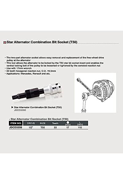 TOPTUL Socket for Star Fitting for Electric Generator JDCD3350 (T50), Star Diameter 1/2 Inch. T50 Length =
