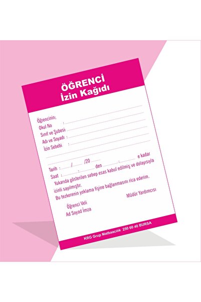 KRG MATBAACILIK REKLAM Öğrenci İzin Kağıdı 10lu Koçan