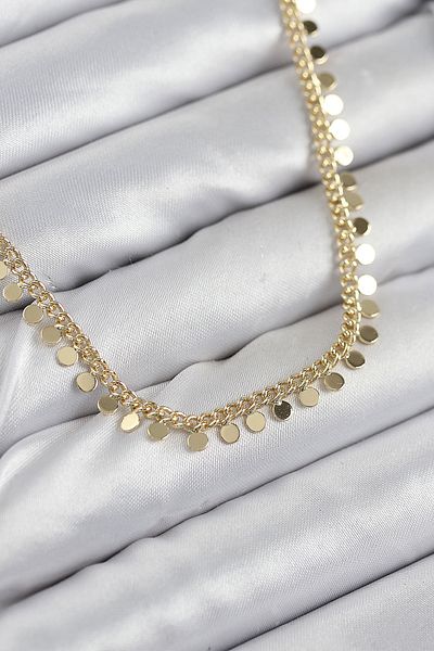 SeyCey.co Brass Rowed Coin Chain Model Gold Color Women's Necklace