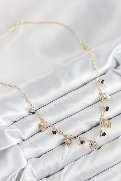 SeyCey.co Brass Zircon Stone Dangle Drop Model Gold Color Women's Necklace