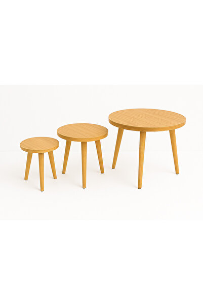 l'elefante 3 Piece Wooden Nesting Coffee Tables Durable Round Sofa Side, Bedside & Accent Tables