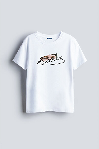 Darkia تي شيرت للأطفال للجنسين بتصميم مطبوع عليه توقيع مصطفى كمال أتاتورك وعيونه