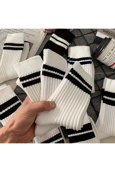 çorapmanya 6 Çift Derby Desenli Beyaz Kadın Kolej - Tenis Çorap