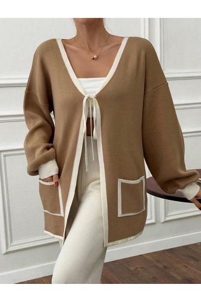 NATUFIAN STORE Women's Tie-Up Knitwear Long Cardigan - Pants Bottom-Top Set