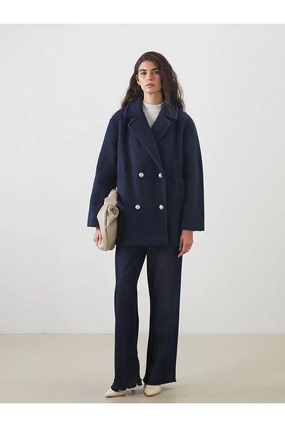 LC Waikiki Lcw Double Breasted Collar Oversize Women's Cashmere Coat (W5)