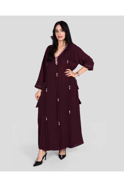 SERENE Comfortable embroidered jalabiya with belt tie