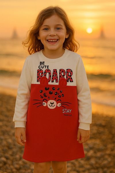 CiciTime Çocuk Modası Girl's Cat Embroidered Tunic