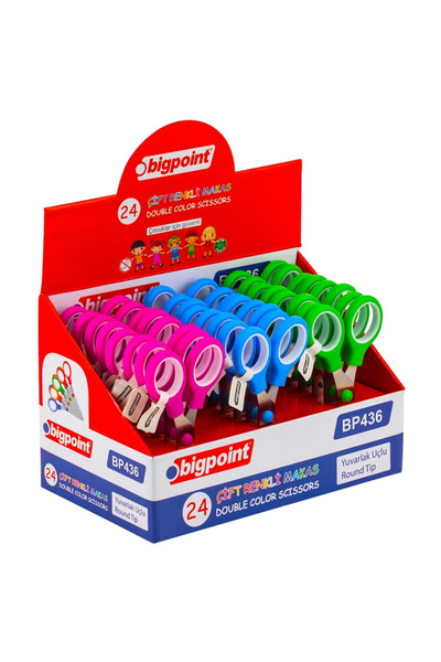 Bigpoint Stationery and Toy World Double Color School Scissors 24 Pieces Stand