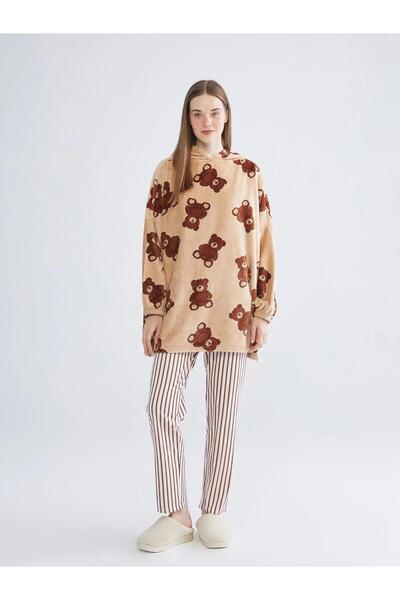 LC Waikiki Lcw Hooded Oversize Plush Women's Pajama Top (W5)