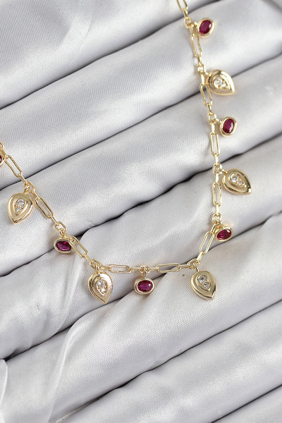 SeyCey.co Brass Zircon Stone Dangle Drop Model Gold Color Women's Necklace
