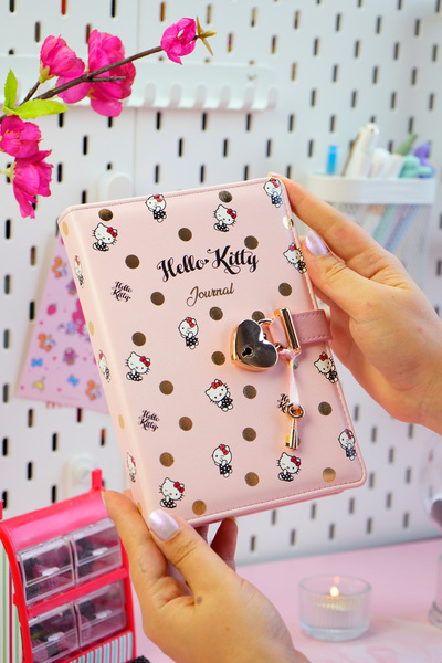 Victoria's Journals Hello Kitty Hush Hush Locked Striped Notebook – 160 Sheets, Boxed, Special Design