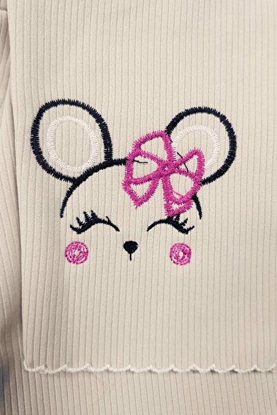 Cevval Minigirls Rabbit Embroidered Legs Zigzag Lycra Ribbed Ribbed Girls' Leggings
