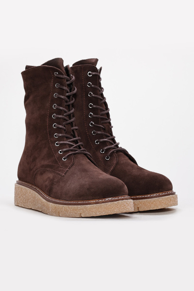 Ayakkabıhane Fur Inside and Genuine Suede Leather Outside Brown Women's Boots Ah08657112612609