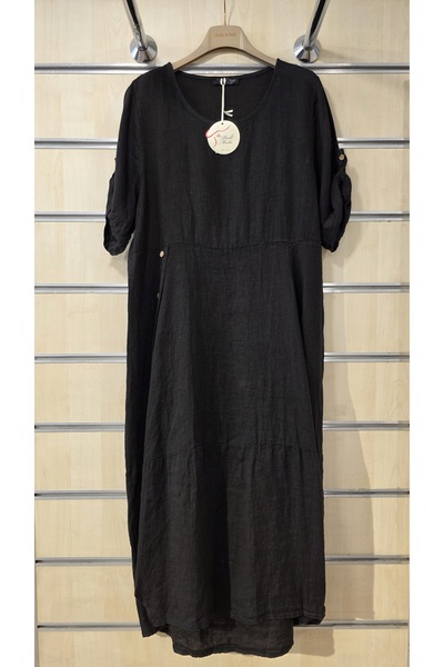 Park Moda İtalyan Keten Elbise Düğme Detaylı