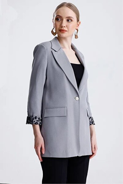 Lovely butik KADIN LEOPAR ASTAR DETAYLI TEK DÜĞMELİ REGULAR BLAZER CEKET