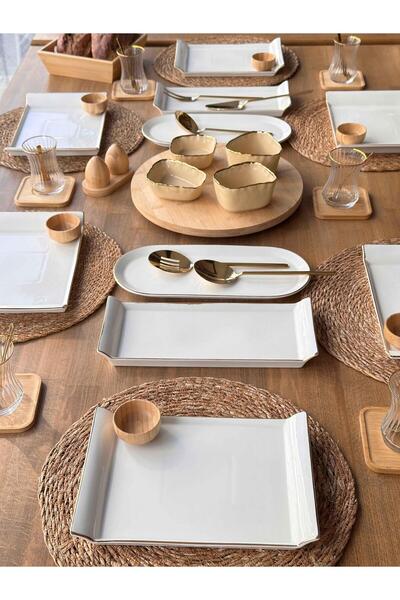 ROSSEV Breakfast Set Pure Gold Bamboo 54 Pieces for 6 People