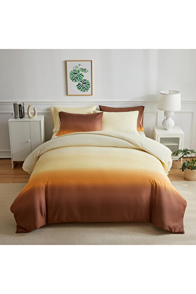 OEM Quick-drying bed linen 200x220 Brown with yellow 3 pieces-1 duvet cover + 2 pillowcases 80x80 cm
