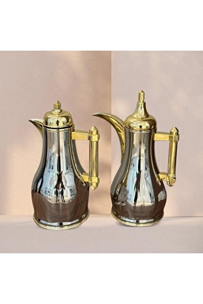 rexa طقم ترمس شاي وقهوة من النيكل الذهبي بمقبض ذهبي