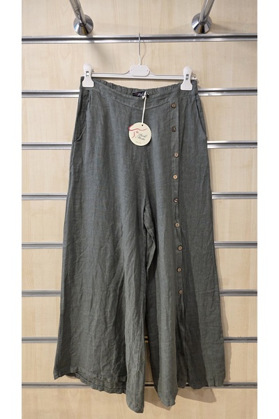 Park Moda Italian Linen Trousers with Button Detail