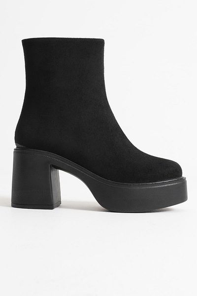 Zerenyus Katy Premium Women's Black Suede Block Heeled Boots