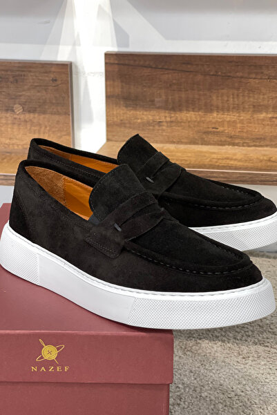 NAZEF Eva Taban Süet Deri Siyah Sneaker Ayakkabı