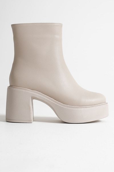 Zerenyus Katy Premium Women's Beige Block Heeled Boots