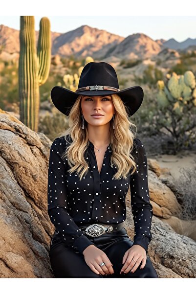 LAGRANZE Pălărie de cowboy pentru femei cu tăiere modernă, neagră