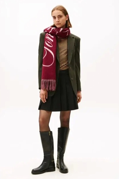 Tommy Hilfiger تنورة نسائية سوداء صغيرة ذات ثنيات من الصوف غير الموقوت WW0WW4...