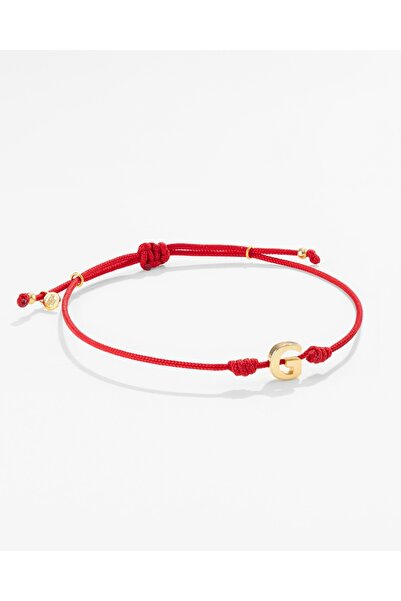 MEKS JEWELS 14 Ayar Altın Harfli Kırmızı İpli İkon Bileklik