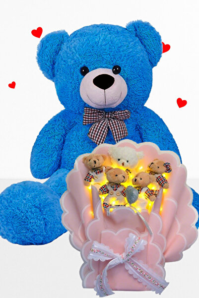 Sole 90 CM PELUŞ AYI ve GİYSİLİ ROMANTİK PELUŞ LED IŞIKLI AYICIK BUKETİ Sevgi...