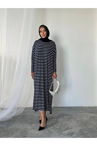 conconmoda Uzun Kollu Cizgili Basic Tesettür Elbise