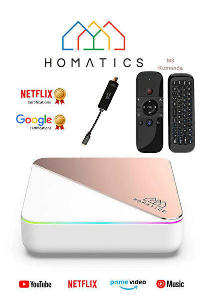 Homatics Box R 4K Plus Rose Gold Android Tv Box 4GB/32GB M8 Air Mouse Siyah Type-C Dvb-S Tuner