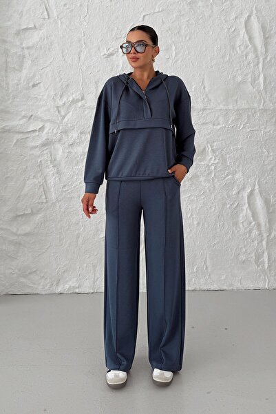 MODAGEN Жіночий комплект з модалу з капюшоном, V-подібним вирізом, напівзастібкою на блискавці та кишенями-кенгуру