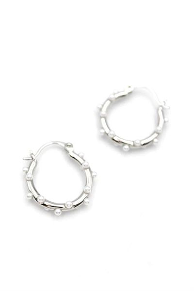 No8 Home Pearl Hoop Earrings - Silver