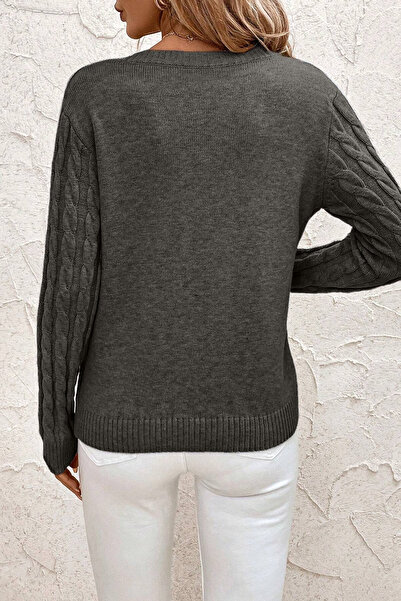 hanope Dámský pletený svetr s výstřihem do V v antracitové barvě