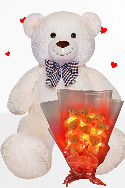 Sole DELUX 90 CM PELUŞ AYI VE LED IŞIKLI 9’LU ROMANTİK PELUŞ AYICIK BUKETİ SE...