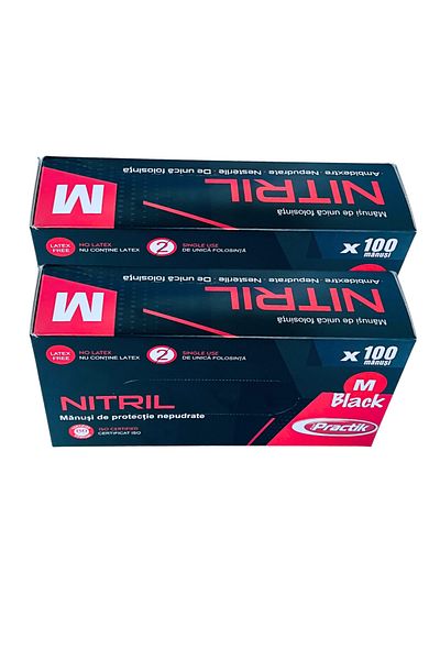 LYOBEST Set of 2x box of 100 Nitrile Gloves, Horeca, Black, disposable, powder-free, size M