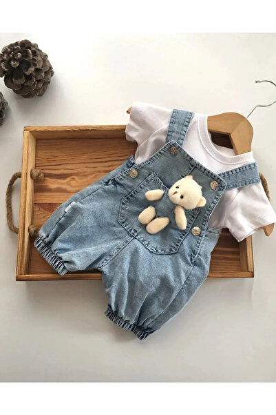 Genel Markalar Denim Salopet Beyaz Tişört Ikili Takım